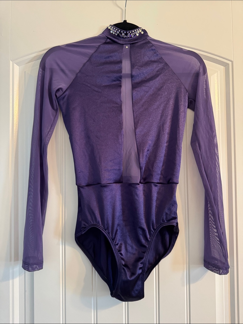 Purple Long-Sleeve semi Rhinestone Leotard